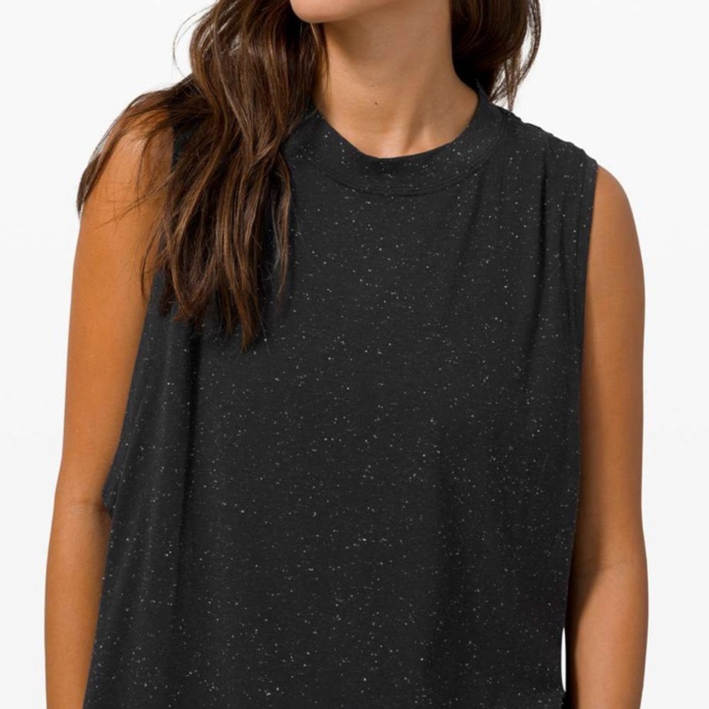 LULULEMON Black White Speckle All Yours Boyfriend Tank Active Muscle Top Size 12 - Picture 10 of 11